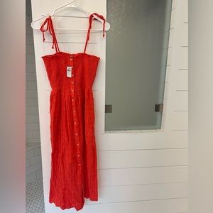 Coral Color Shoulder Tie Maxi Dress
